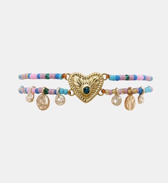 Bracelet multiliens réglable perles et pampilles avec cabochon cœur MACANOS - Hipanema - Bleu