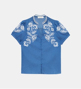 Blouse manches courtes col v imprimé floral TENCY - La Petite Etoile - Chambray