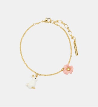 Bracelet fin à chaîne lapin et fleur rose - Les Néréides - Multicolore