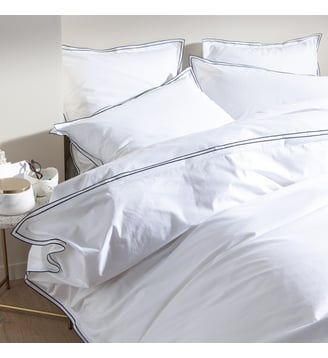 Housse de couette en percale de coton, SIMPLICITÉ CHIC - Blanc Cerise - Blanc et bleu