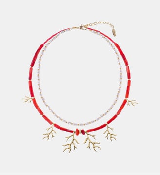 Collier multiliens perles et pampilles ECUME - Hipanema - Corail