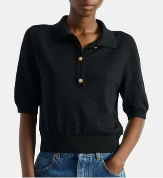 Polo 3 boutons en maille - Balmain - Noir