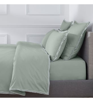 Housse De Couette Pure White Percale Lavée   Finition - Drouault - Light green et white