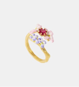 Bague ajustable pierre facettée rose et glycine rose et violette - Les Néréides - Rose