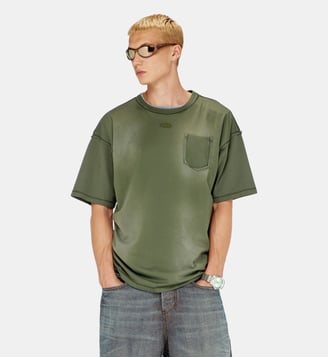 T-shirt effet délavé avec poche déchirée - Diesel - Vert