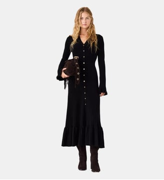 Robe longue en maille à volants - Maje - Noir