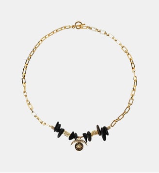 Collier chaîne avec pampilles et cabochon central MARAVILLAS - Hipanema - Noir