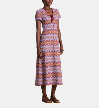 Robe midi manches courtes en crochet multicolore - La Fée Maraboutée - Pensée