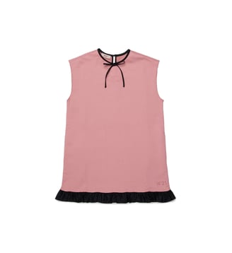 Robe avec volant et nœud contrastant - N°21 - Bois de rose rose antique
