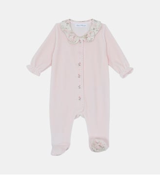 Pyjama - Velours  imprimé fleuri jardin hivernal - Tartine Et Chocolat - Rose pâle