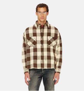 Chemise à carreaux effet usé - Diesel - Beige marron