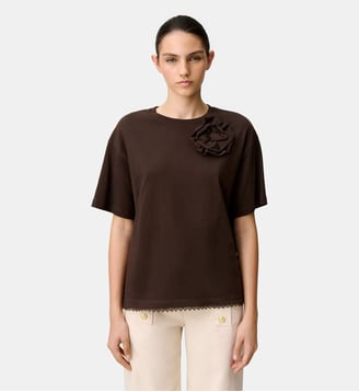 T-shirt jersey fleur ton sur ton - Claudie Pierlot - Chocolat