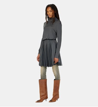 Robe courte à col roulé en jersey et chiffon - Diesel - Gris