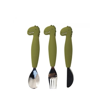 Couverts 3 pièces en silicone - Mr. Dino - Trixie - Vert