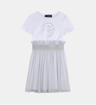 Robe manches courtes bi-matiere - Karl Lagerfeld Kids - Argent et blanc