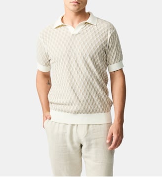 Polo col v tricoté en coton australien manches courtes Galdfield - Rodd & Gunn - Cream