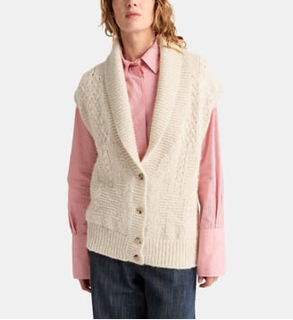Cardigan bristol en mélange laine/alpaga à points - Momonì - Blanc