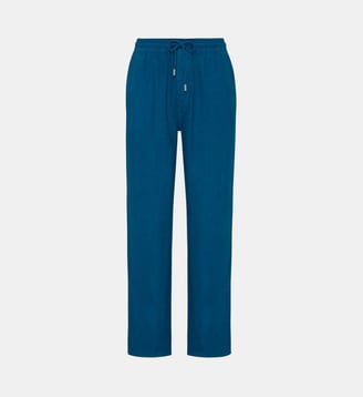 Pantalon large en lin uni - Vilebrequin - Bleu paon
