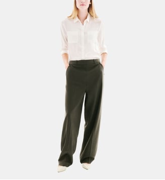 Pantalon parisien - Motif uni - Viscose - Coupe large - Caroll - Vert kaki