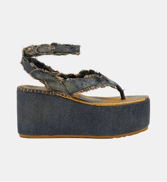 Sa-Nikola - Sandales en denim avec détails effilochés - Diesel - Bleu gris