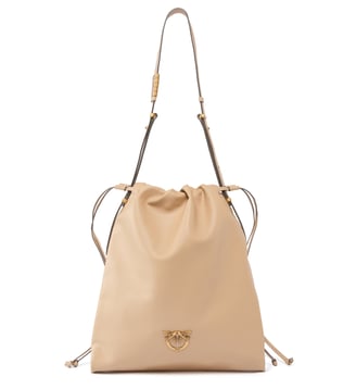 Sac porté épaule moyen slouchy bag vertical en cuir - Pinko - Camel doré antique