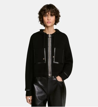 Cardigan à capuche et détails cuir - Sandro - Noir