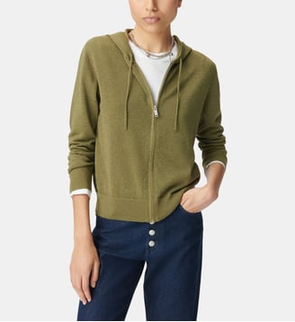 Cardigan à capuche tricot lurex chevron dos - Ikks - Vert kaki
