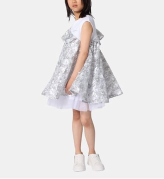 Robe de cérémonie bi-matiere - Karl Lagerfeld Kids - Argent et blanc