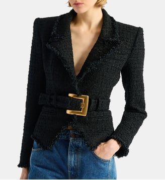 Veste ceinturée en tweed - Balmain - Noir