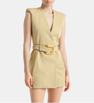 Robe courte ceinturée en gabardine - Balmain - Beige