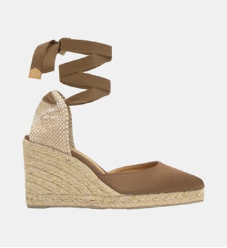 Espadrilles compensées en satin à bout pointu et lacets  JOYCE - Castaner - Moka