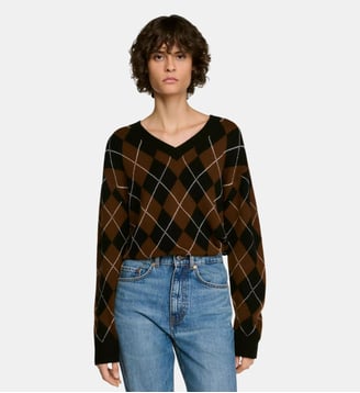 Pull motif Argyle en laine - Sandro - Noir marron