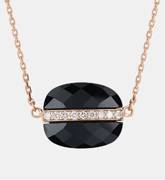 Collier, onyx, diamants, or rose - Morganne Bello - Or rose