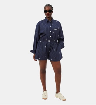 Short boxer motif jacquard popeline - Lacoste - Bleu marine et blanc
