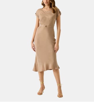 Robe midi texturée - Guess - Camel