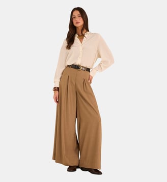 Pantalon Large  En Coton Mélangé Luce - Maison 123 - Beige