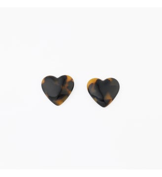 Boucles d'oreilles cœurs en résine écaille - Balaboosté - Marron