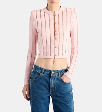 Cardigan court en maille Fléchage - Balmain - Rose