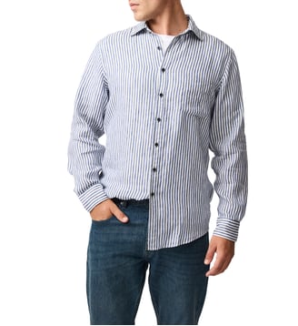Chemise rayée slim en lin manches longues Port Charles - Rodd & Gunn - Deep ocean