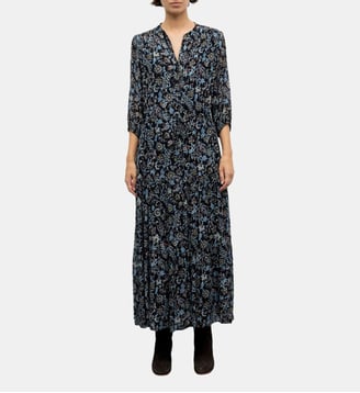 Robe longue élastiquée à fleurs - CORIE - Gerard Darel - Noir