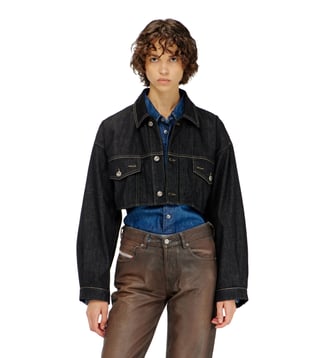 Veste trucker cropped oversize en rinse denim - Diesel - Noir