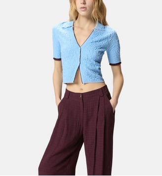 Cardigan cropped style polo jacquard - Pinko - Bleu