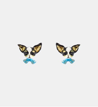 Boucles d'oreilles tiges Chihuahua et noeud papillon bleu - Les Néréides - Multicolore