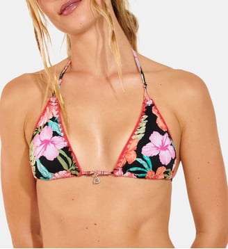 Haut de bikini triangle à imprimé - Banana Moon - Rose et noir