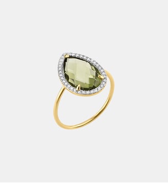 Bague, quartz olive, diamants, or jaune Morganne Bello