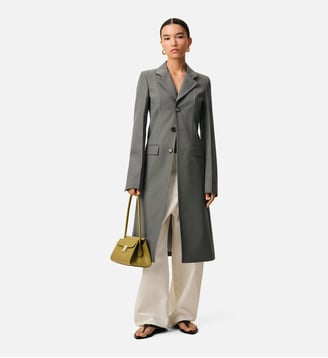 Manteau Ajusté Simple Boutonnage en Laine Vierge - AMI Paris - Carbone