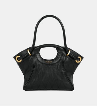 Sac Cabas Tote Small cuir lisse surpiqué - Balmain - Noir