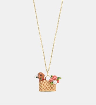 Collier pendentif panier, teckel et fleurs - Les Néréides - Multicolore