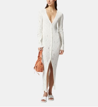 Robe longue cardigan en maille légère avec déchirures - Pinko - Blanc