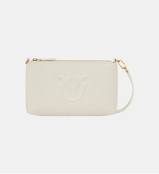 Sac plat à bandoulière en cuir - Pinko - Blanc soie or antique